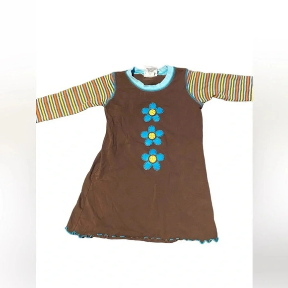 MIS TEE V-US GIRLS DRESS BROWN BLUE FLORAL FALL WINTER BOUTIQUE CASUAL SIZE 4 5 - Picture 1 of 7
